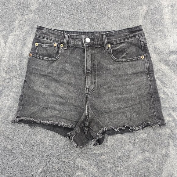 American Eagle stretch Jean shorts womens 8 black high rise denim raw hem - Picture 1 of 16